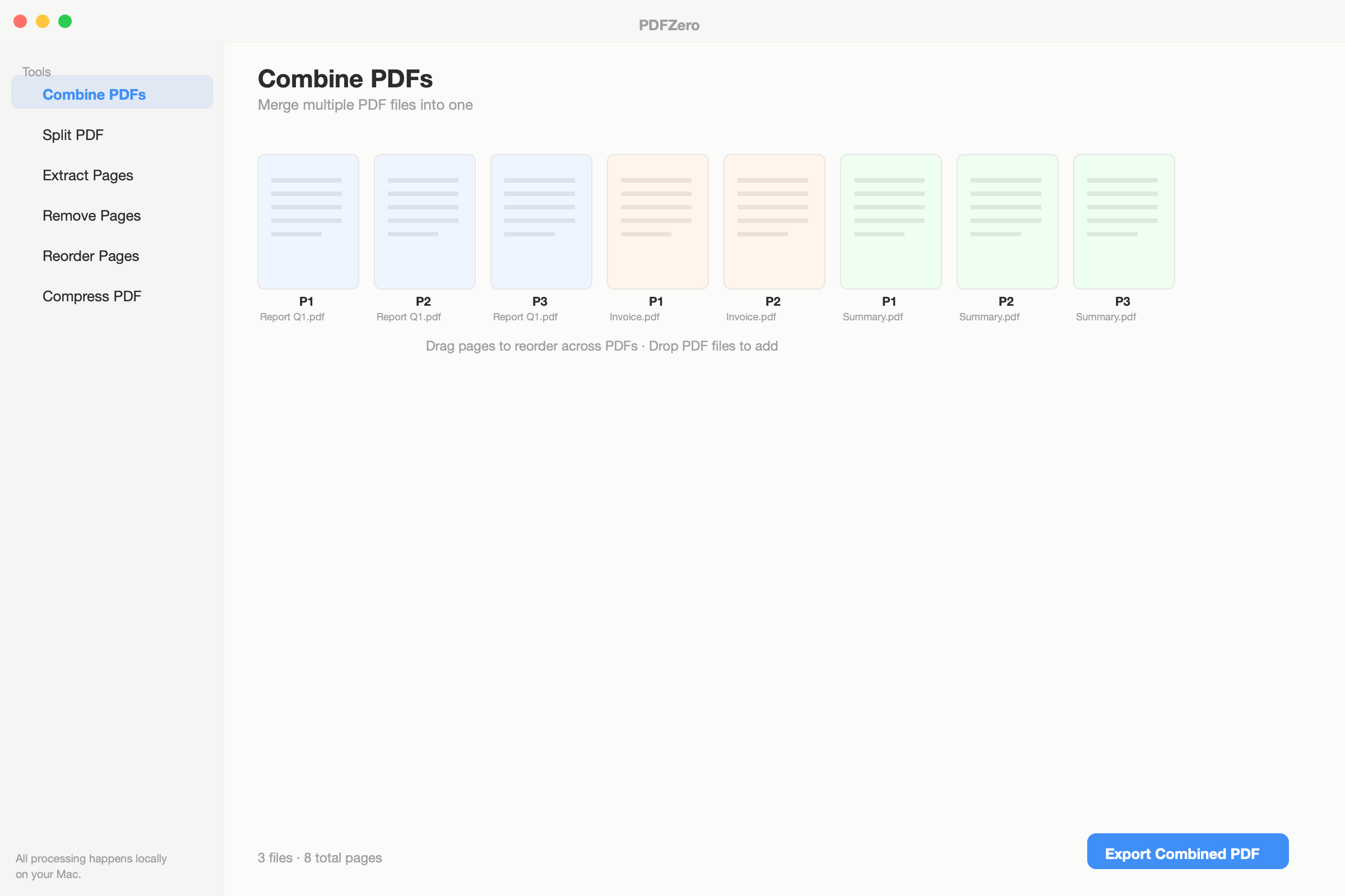 Combine PDFs with cross-document page reordering