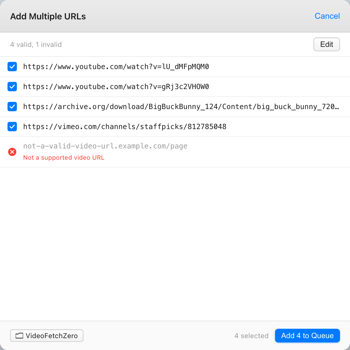 Batch URL input — add multiple URLs to the queue at once (Pro feature)
