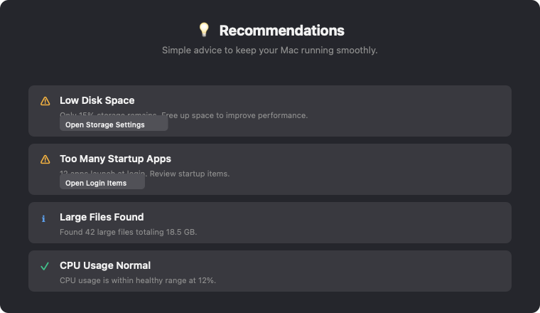 HealthZero recommendations with actionable advice
